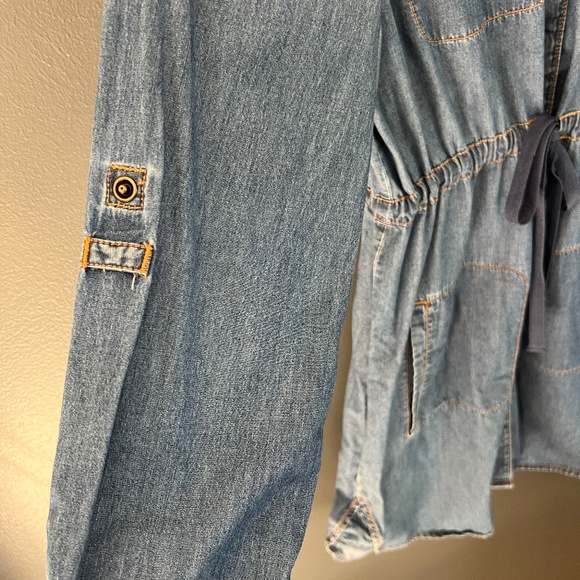 I Heart Ronson Snap Jean Dress with Pockets and Cinched Waist with Drawstring - Picture 2 of 4